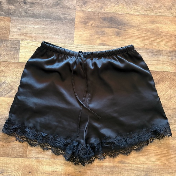 a new day Pants - a new day Black Satin Lace Trim Shorts